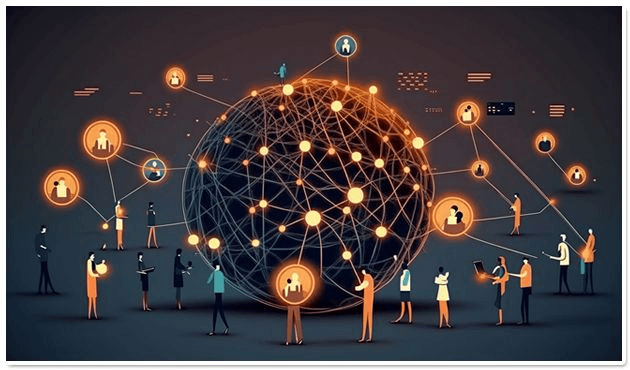 Global technology network illustrating collaborative engineering teams